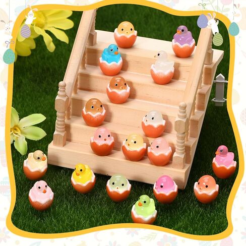 50 Pcs Easter Mini Resin Figures Easter Mini Ducks Egg Glow in The Dark Resin Animals Tiny Ducks Miniature Figurines Tiny Animals for Egg Fillers Garden Dollhouse Landscape Party Favors in Saudi Arabia