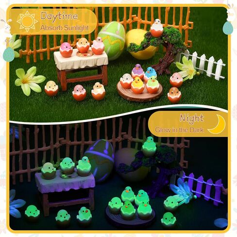 50 Pcs Easter Mini Resin Figures Easter Mini Ducks Egg Glow in The Dark Resin Animals Tiny Ducks Miniature Figurines Tiny Animals for Egg Fillers Garden Dollhouse Landscape Party Favors in Saudi Arabia