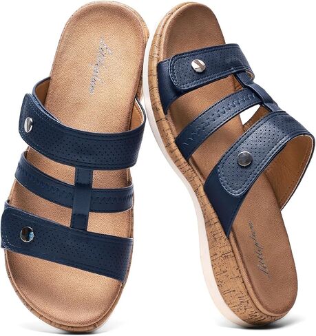 Littleplum Women Slides Sandals Arch Support Open Toe Walking Comfy Low Wedge Slides Adjustable Summer Shoes for Beach,Travel in Saudi Arabia
