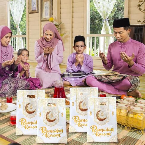 25 قطعة من أكياس هدايا رمضان كريم، طباعة فانوس شخصية كرتونية لموضوع العيد، 4 ألوان مختلطة من أكياس الحلوى البلاستيكية ذات المقبض، وحقيبة للوجبات الخفيفة لتزيين هدايا الأطفال الإسلاميين in Saudi Arabia