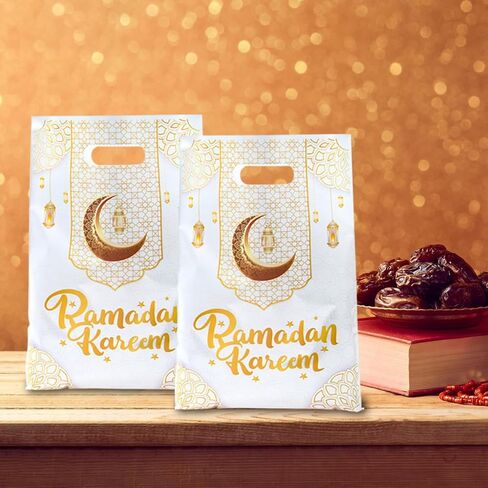25 قطعة من أكياس هدايا رمضان كريم، طباعة فانوس شخصية كرتونية لموضوع العيد، 4 ألوان مختلطة من أكياس الحلوى البلاستيكية ذات المقبض، وحقيبة للوجبات الخفيفة لتزيين هدايا الأطفال الإسلاميين in Saudi Arabia
