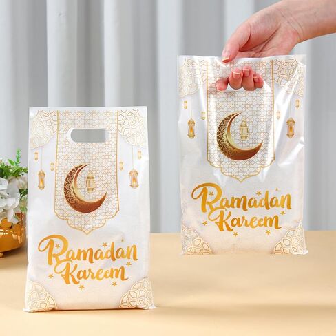 25 قطعة من أكياس هدايا رمضان كريم، طباعة فانوس شخصية كرتونية لموضوع العيد، 4 ألوان مختلطة من أكياس الحلوى البلاستيكية ذات المقبض، وحقيبة للوجبات الخفيفة لتزيين هدايا الأطفال الإسلاميين in Saudi Arabia