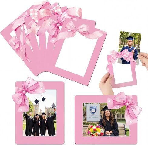 Kingdder 12 Pcs Pink Bow Magnetic Picture Frames for Refrigerator 4 x 6 Coquette Picture Frame Magnets Reusable Decorative Photo Holders for Fridge Home School Office Kitchen Locker in Saudi Arabia
