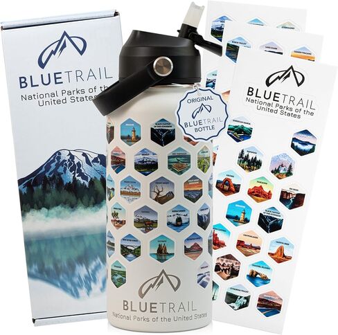 National Parks Water Bottle with Stickers Mountain Blue Color in Saudi Arabia