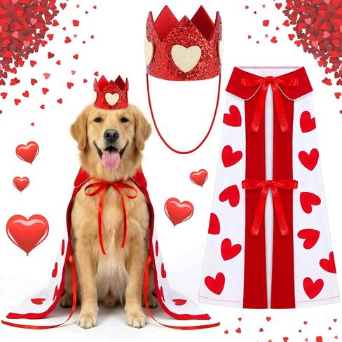 Hillban Valentine's Day Dog Costume Heart Crown and Cape Cover Set Dog Queen Valentines Outfit Heart Cape Hat for Small, Medium, Large Dogs and Pets(M) in Kuwait