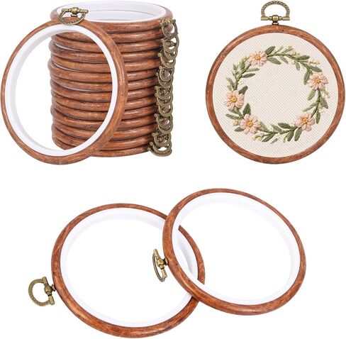 10 Pcs 3 Inch Mini Embroidery Hoops, Imitated Wood Round Frame Set for DIY Beginners, Cross Stitch Display, Handmade Gift for Christmas Home Decor in Saudi Arabia