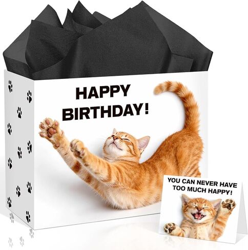 TagreSpike Funny Cat Birthday Gift Bag Cat Lovers Gift Bag with Card and Tissue Paper HEY I Just Want to Say Happy Birthday Cute Meow Gift Wrapping Paper for Boys Girls Bday Party Supplies Decor in Saudi Arabia