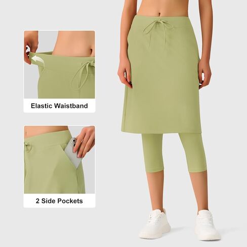 ANIVIVO سروال ضيق بتنورة للنساء مع جيوب، تنورة رياضية بطول الركبة 22 بوصة مع بنطال كابري in Kuwait