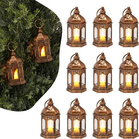 VEVOR 12 Set/36 Pcs Wooden Wedding Lantern Centerpiece, Includes 12 Wooden Lantern Candle Holder 12 Flameless LED Candle 12 Eucalyptus Leaves Wreath for Wedding Table Party Farmhouse Decor, Brown in Saudi Arabia