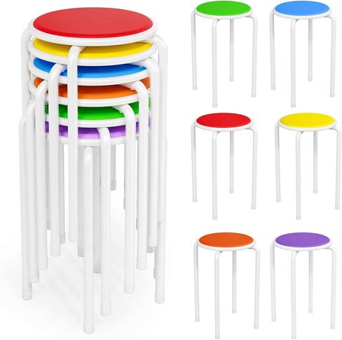 VINGLI 18 Inch Padded Stacking Stools, Colorful Portable Nesting Metal Round Stackable Stools Decoration for School Home Kitchen Indoor Outdoor Party, Pack of 6 in Saudi Arabia