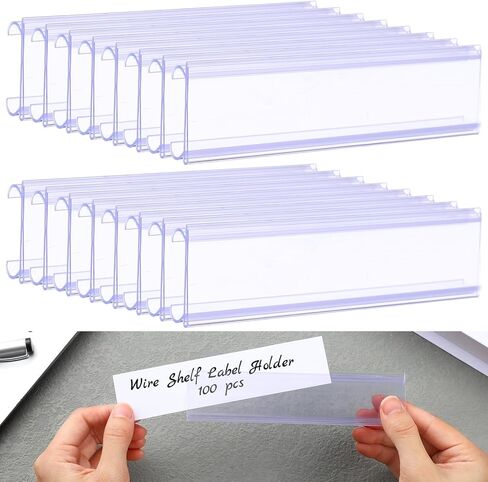 Kathfly 250 Pcs Wire Shelf Label Holder 6"x1.25" Extended Clear Rack Ticket Label Holder with Paper Insert Area Plastic Basket Clips on Compatible with 1-1/4 Inch Shelf Tags Thick in Saudi Arabia