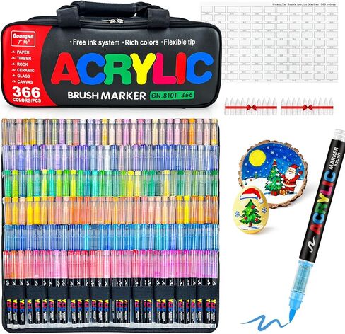 Guangna 240 Acrylic Paint Markers, Brush Tip Acrylic Paint Pens, Quick-Drying Waterproof Ink, for Rock Painting Plastic Wood Canvas Glass Ceramic Metal Art Crafts Supplies Gift in Kuwait
