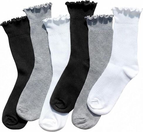 Ruffle Socks for Women, Frilly Crew Socks, Casual Breathable Cotton Cute 6 Pairs in Saudi Arabia