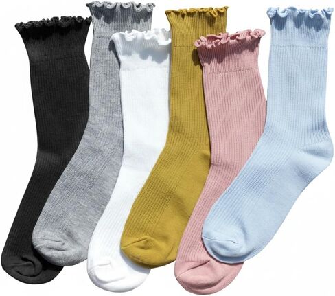Ruffle Socks for Women, Frilly Crew Socks, Casual Breathable Cotton Cute 6 Pairs in Saudi Arabia