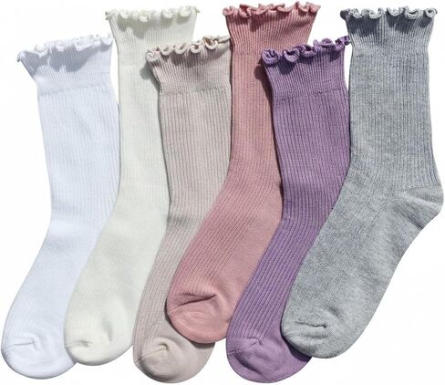 Ruffle Socks for Women, Frilly Crew Socks, Casual Breathable Cotton Cute 6 Pairs in Saudi Arabia