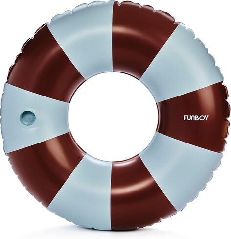 FUNBOY Giant Brown & Blue Stripe Inflatable Pool Float with Cup Holder, 48" Adult Inner Tube Swim Ring Pool Lounger in Saudi Arabia