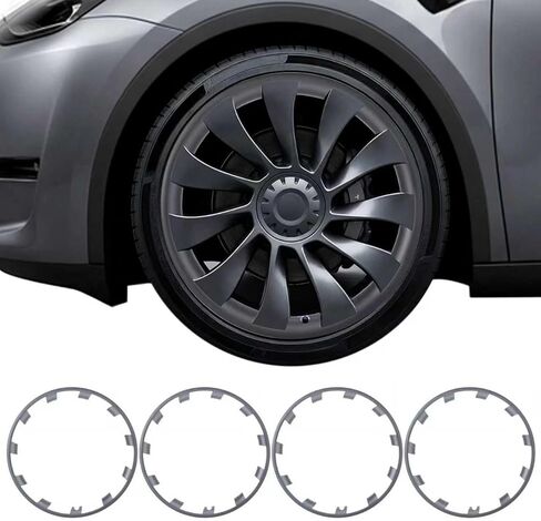 Model Y Gunmetal Rim Protector 21" 2020–2024|Fit 21 Inch Überturbine Wheel Covers|ABS Trim Rings for Curb Rush Prevention|Tesla Model y Accessories|Tire Trim Rims Gunpowder(Set of 4)| in Saudi Arabia