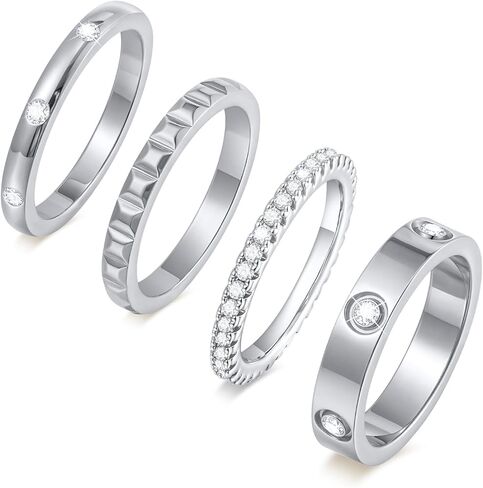 Stackable Gold Rings for Women - 18K Gold Plated Rings Set, Non Tarnish Stainless Steel Cubic Zirconia Friendship Band Stack Rings Trendy Jewelry, Christmas Birthday Party Gifts for Her Girlfriend in Saudi Arabia