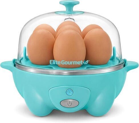 Elite Gourmet EGC855SS Easy Egg Cooker, 7-Egg Capacity, Soft, Medium, Hard-Boiled, Omelets, Poached Eggs, Plays Melody when Done, Auto Shut-Off, Measuring Cup, Stainless Steel in Kuwait