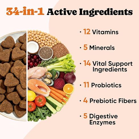 Dog Vitamins & Supplements 34-in-1 Pet Multivitamin Softchews, Daily Dog Supplements for Hip & Joints, Skin & Coat, Immune Health with Glucosamine, Probiotics, Collagen & Fish Oil (90-Day Supply) in Saudi Arabia