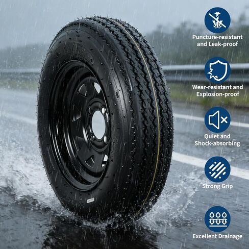 2-Pack Trailer Tire On Rim 5.30-12 530-12 5.30x12 5 Lug Trailer Tires and 12In Wheels Load Range C 6PR Black in Saudi Arabia