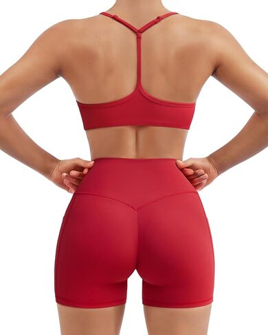 SUUKSESS Workout Sets for Women Y Back Sports Bras Padded Racerback Low Impact Thin Strap Top Biker Shorts with Pockets in Saudi Arabia