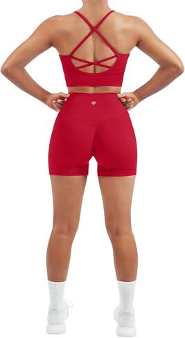 SUUKSESS Women Seamless 2 Piece Workout Sets Criss Cross Sports Bra High Waist Booty Shorts in Saudi Arabia