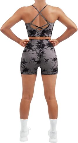 SUUKSESS Women Seamless 2 Piece Workout Sets Criss Cross Sports Bra High Waist Booty Shorts in Saudi Arabia