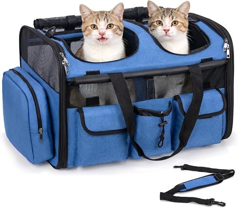 Large Pet Carrier for 2 Cats with Removable Divider, Extra Spacious Soft Sided Cat and Dog Travel Carrier, Double Pet Carrier for Small to Medium Pets, Reinforced Bottom, Foldable in Saudi Arabia