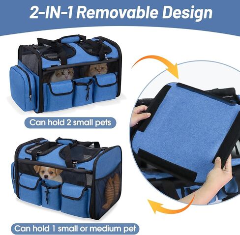 Large Pet Carrier for 2 Cats with Removable Divider, Extra Spacious Soft Sided Cat and Dog Travel Carrier, Double Pet Carrier for Small to Medium Pets, Reinforced Bottom, Foldable in Saudi Arabia