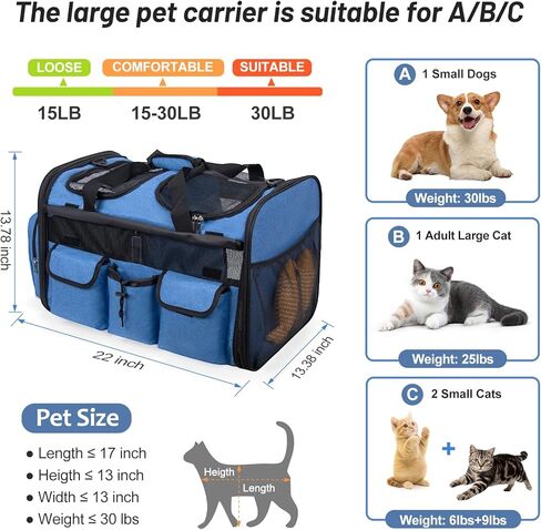 Large Pet Carrier for 2 Cats with Removable Divider, Extra Spacious Soft Sided Cat and Dog Travel Carrier, Double Pet Carrier for Small to Medium Pets, Reinforced Bottom, Foldable in Saudi Arabia
