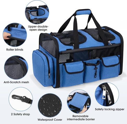 Large Pet Carrier for 2 Cats with Removable Divider, Extra Spacious Soft Sided Cat and Dog Travel Carrier, Double Pet Carrier for Small to Medium Pets, Reinforced Bottom, Foldable in Saudi Arabia