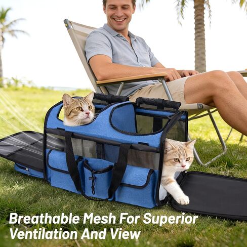 Large Pet Carrier for 2 Cats with Removable Divider, Extra Spacious Soft Sided Cat and Dog Travel Carrier, Double Pet Carrier for Small to Medium Pets, Reinforced Bottom, Foldable in Saudi Arabia