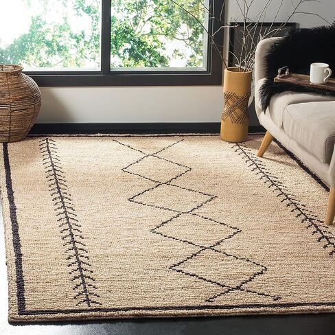 SAFAVIEH Bohemian Collection 2'6" x 8' Ivory / Black BOH701A Handmade Moroccan Tribal Jute Runner Rug in Saudi Arabia