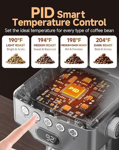 ماكينة AMZCHEF Ultra Espresso، احترافية مقاس 58 مم مع تحكم في درجة الحرارة PID للفاصوليا المشوية الخفيفة إلى الداكنة، ومقياس ضغط مدمج وعصا بخار 10 مم، توفر اللاتيه والكابتشينو على مستوى باريستا in Saudi Arabia