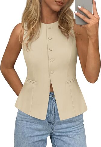 PRETTYGARDEN Womens Vests Top Trendy 2026 Spring Sleeveless Blazer Suit Summer Business Casual Work Button Down Waistcoat in Saudi Arabia