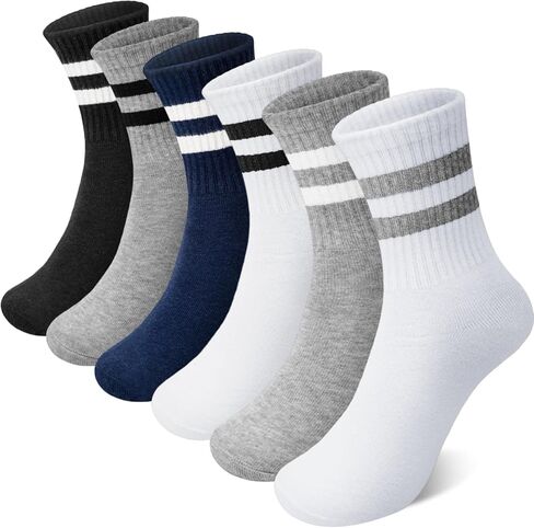 6 Pairs Kids Crew Socks Boys Girls Unisex Athletic Classics Cotton School Uniform Striped Socks in Saudi Arabia