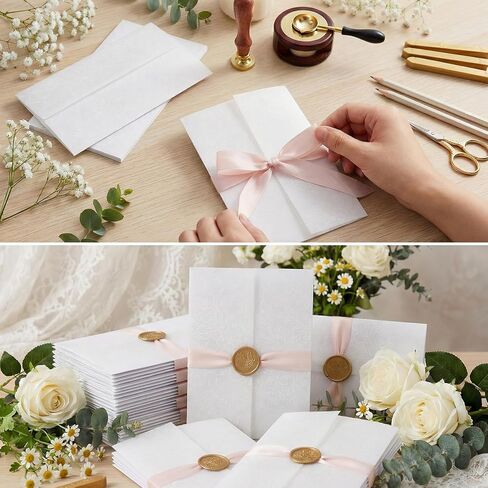 50 قطعة من سترات Vellum لدعوات 5x7، 115GSM ورق رق شفاف مطوي مسبقًا 5x7 سترة لحفلات الزفاف وحفلات استقبال المولود الجديد وأعياد الميلاد وأظرف دعوة الزفاف (وردي ذهبي) in Kuwait