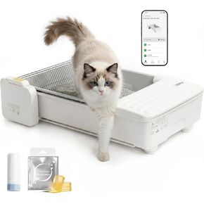 صندوق فضلات أوتوماتيكي مفتوح من الأعلى، صندوق فضلات القطط ذاتي التنظيف مع التحكم في التطبيق ومستشعر السلامة، مشط مزدوج، تحكم في الرائحة، سعة كبيرة للعديد من القطط in Kuwait