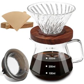 صب القهوة أكثر من 33.8 أونصة 1000 مل من زجاج البورسليكات العالي صب فوق مجموعة صانع القهوة للتخييم مع فلتر قابل لإعادة الاستخدام من الفولاذ المقاوم للصدأ 304 قابل لإعادة الاستخدام، إبريق تنقيط يدوي مناسب لموقد السيراميك الكهربائي in Kuwait