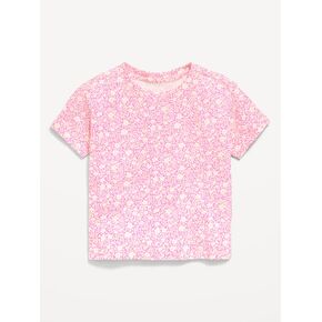 تي شيرت بأكمام قصيرة مطبوع عليه Old Navy للفتيات الصغيرات - زهور وردية اللون in Kuwait