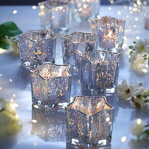 Letine 10pcs Copbed Candle Coups - ارتفاع شاي شاي شاي متنوع ، حاملي شموع نذري لديوالي ، زفاف ، مركزية مركزية ، ديكور الخريف والعطلات - Lucky Star Jar (طويل القامة 2.44 "، 1.57") in Kuwait