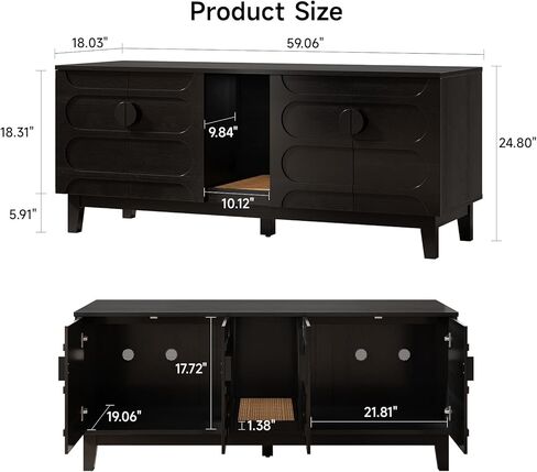 ONBRILL 59 Inches Cat Litter Box Enclosure for 2 Cats, Hidden Litter Boxes Furniture w/Cat Scratch Pad, Modern Large Pet House with Double Room, Wooden TV Stand for Living Room, Walnut in Kuwait