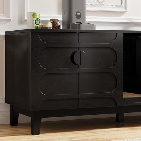 ONBRILL 59 Inches Cat Litter Box Enclosure for 2 Cats, Hidden Litter Boxes Furniture w/Cat Scratch Pad, Modern Large Pet House with Double Room, Wooden TV Stand for Living Room, Walnut in Kuwait