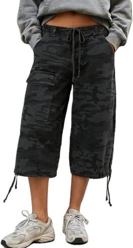Mxiqqpltky Y2K Cargo Jean Shorts Women Summer Camouflage Print Drawstring Low Rise Baggy Denim Shorts Casual Jorts Streetwear in Saudi Arabia