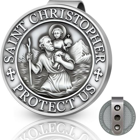 Medal St Christopher للسيارة - مقاطع الحجارة للسيارات ، ملحق السيارات المسيحية ، ميدالية سانت كريستوفر على الوجهين ، هدايا سائقين جديدة ، مقطع أقوياء آمن للعائلات والأصدقاء in Saudi Arabia