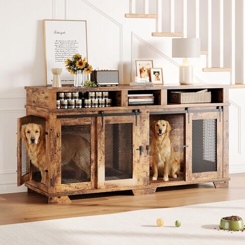 Dog Crate Furniture, 37.8" Large Dog Kennel Indoor, Wooden Kennel Table, Indoor Dog House for Large/Medium/Small Dogs in Saudi Arabia