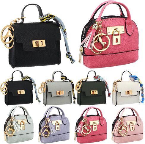 8 Pcs Mini Purses Keychains Backpack Coin Purse for Women Cute PU Leather Makeup Bag with Keychain, Multi Pocket Card Holder Cable Organizer Giftable Zipper Pouch(Classics) in Kuwait