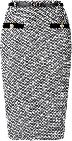 Allegra K Pencil Skirt for Women Midi Length High Waisted Tweed Skirt Button Decor Bodycon Office Work Skirts with Belt in Saudi Arabia