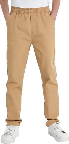 QBK Boys' Elastic Waist Chino Pants - Stretch Pull-On Twill Uniform Pants for Kids & Youth (Ages 3-16Years) in Saudi Arabia